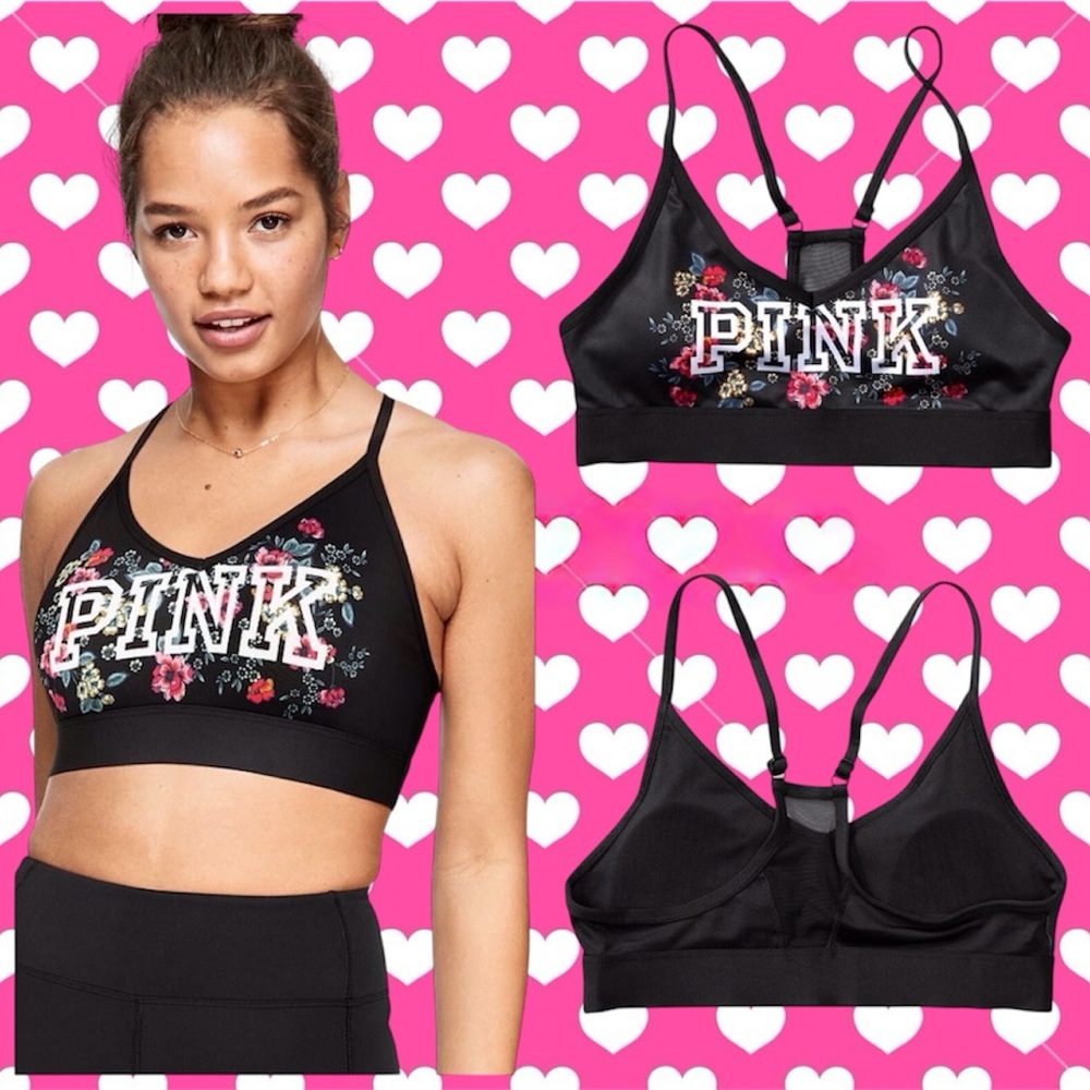 PINK Victoria's Secret Black
Floral Sports Bra - Large 12-14